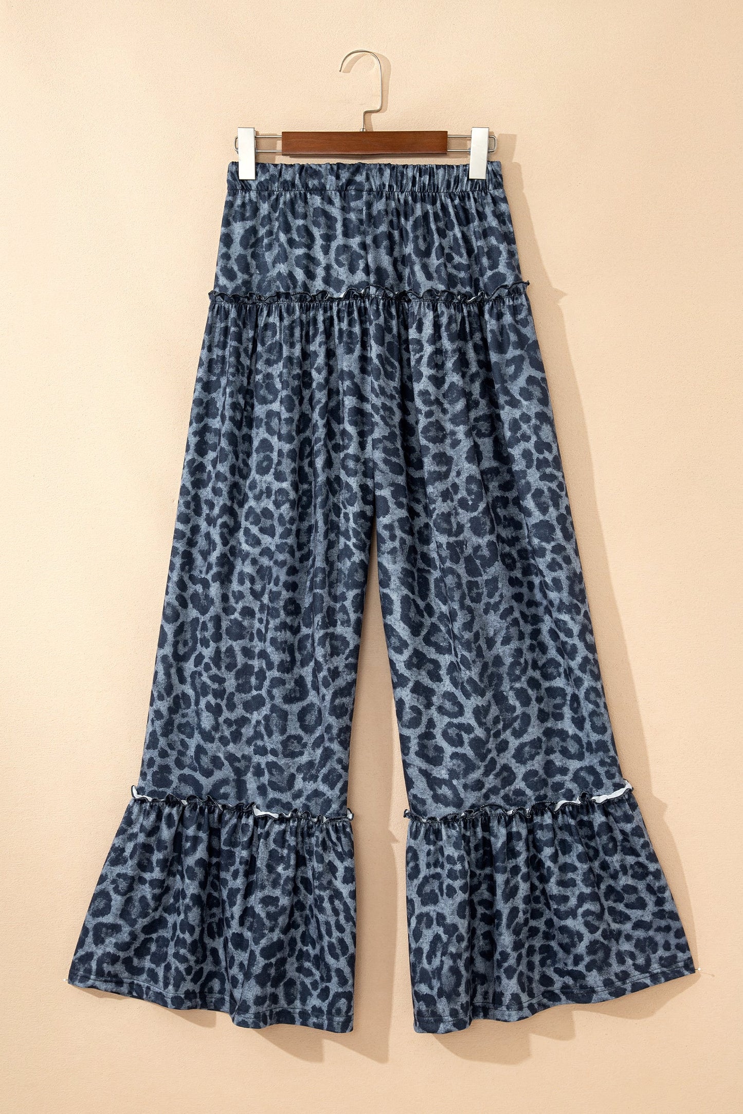 Leopard Frilled Drawstring Waist Wide Leg Pants