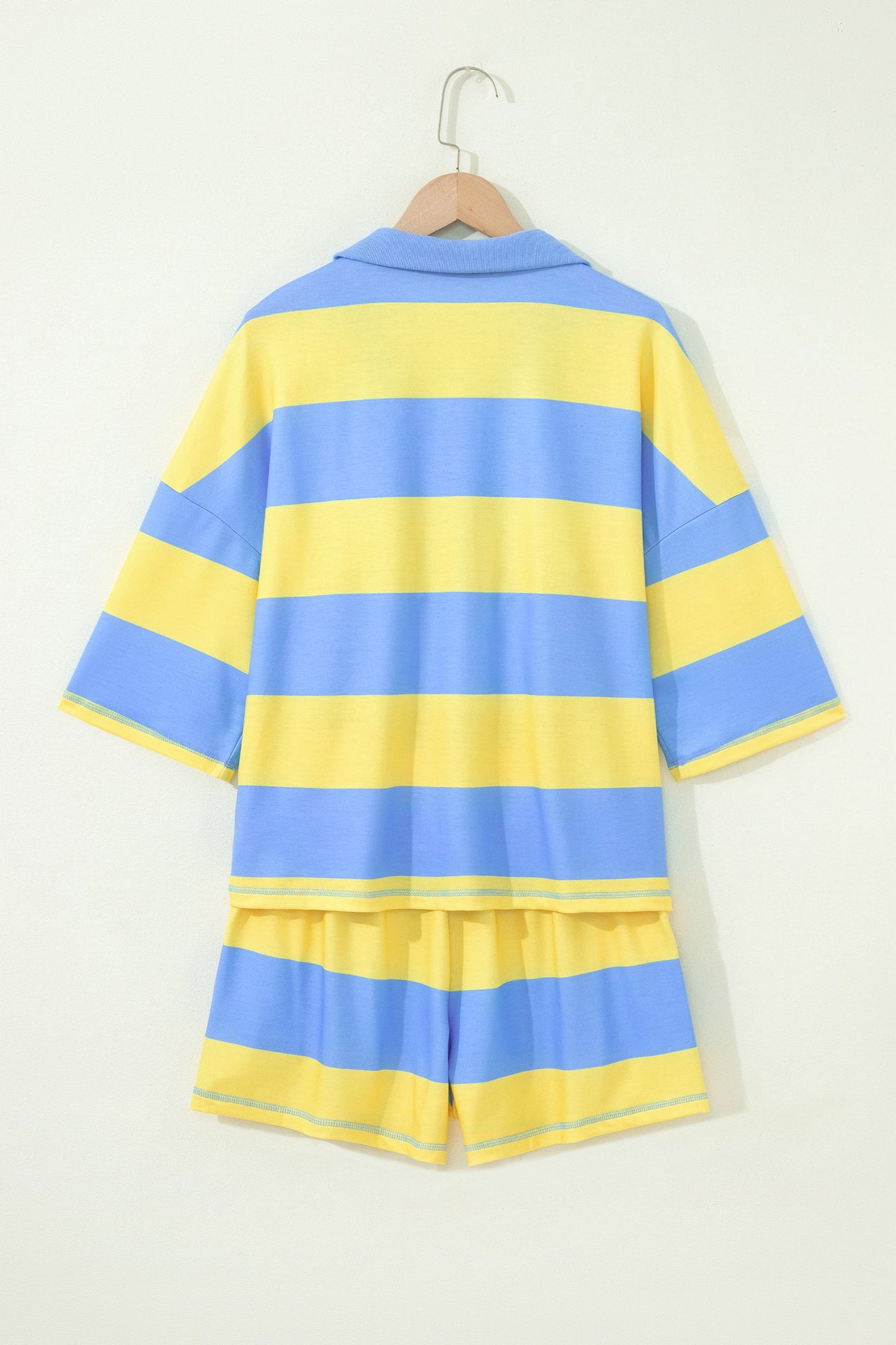 Stripe Half Zip Tee & Elastic Shorts Set