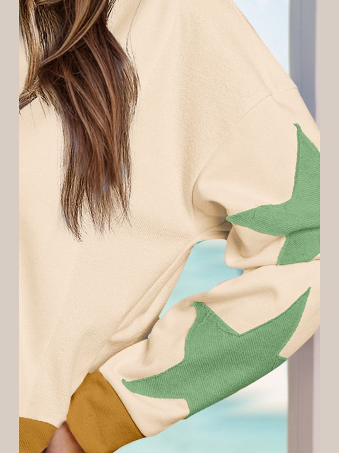 Women Star Contrast Round Neck Long Sleeve Sweatshirt