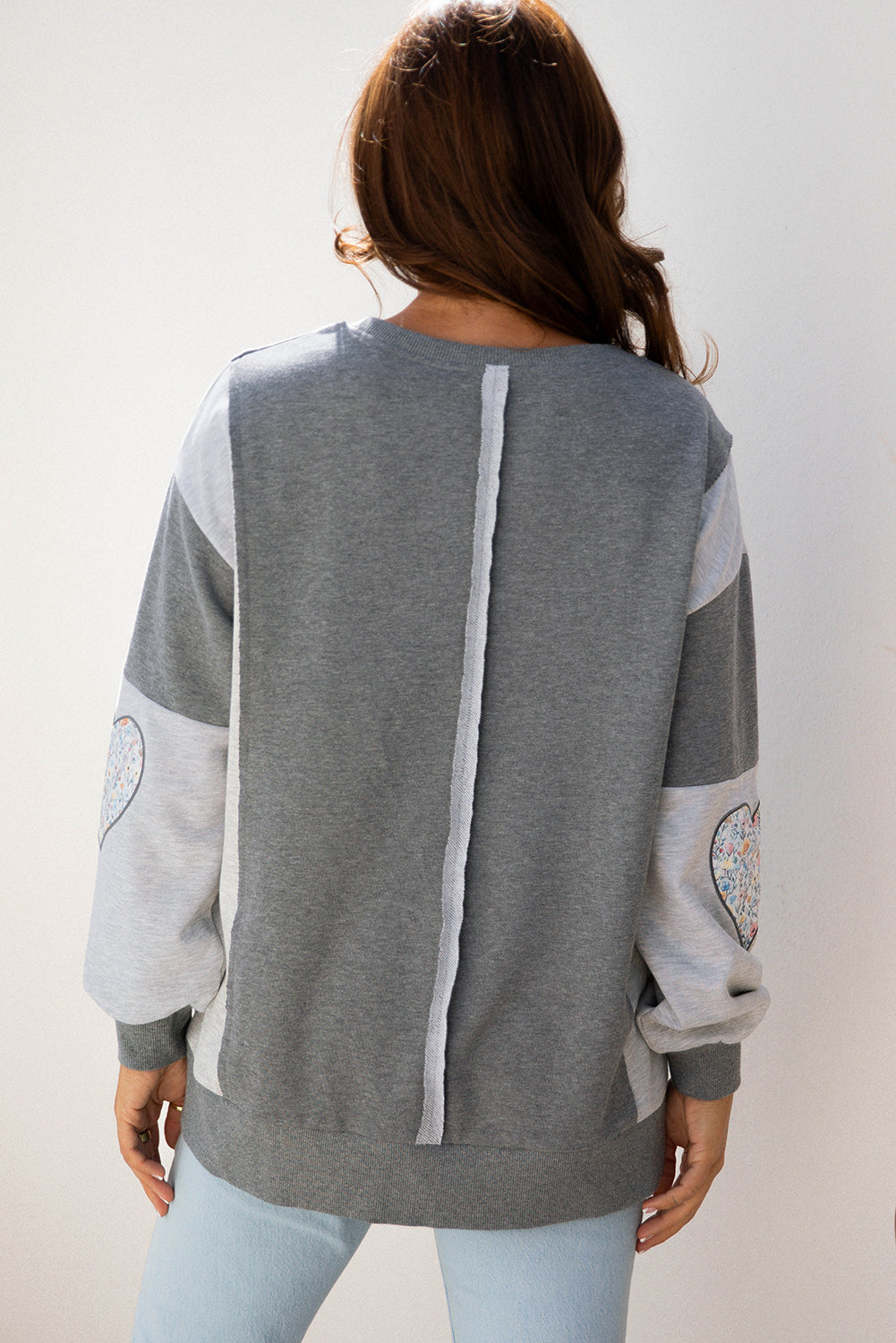 Floral LOVE Reverse Seam Patchwork Long Sleeve Sweatshirt