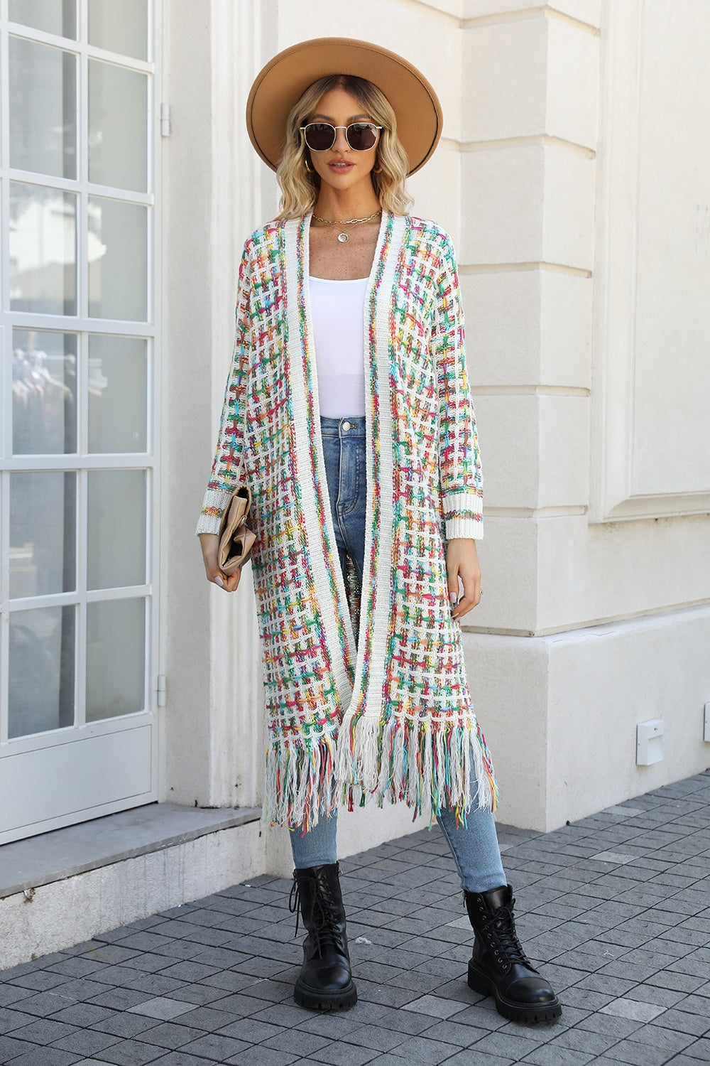 NicholesGifts Women Open Front Fringe Hem Cardigan