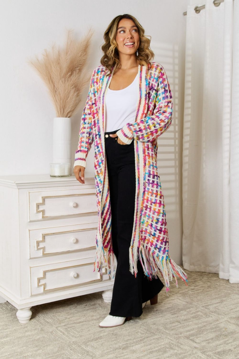NicholesGifts Women Open Front Fringe Hem Cardigan