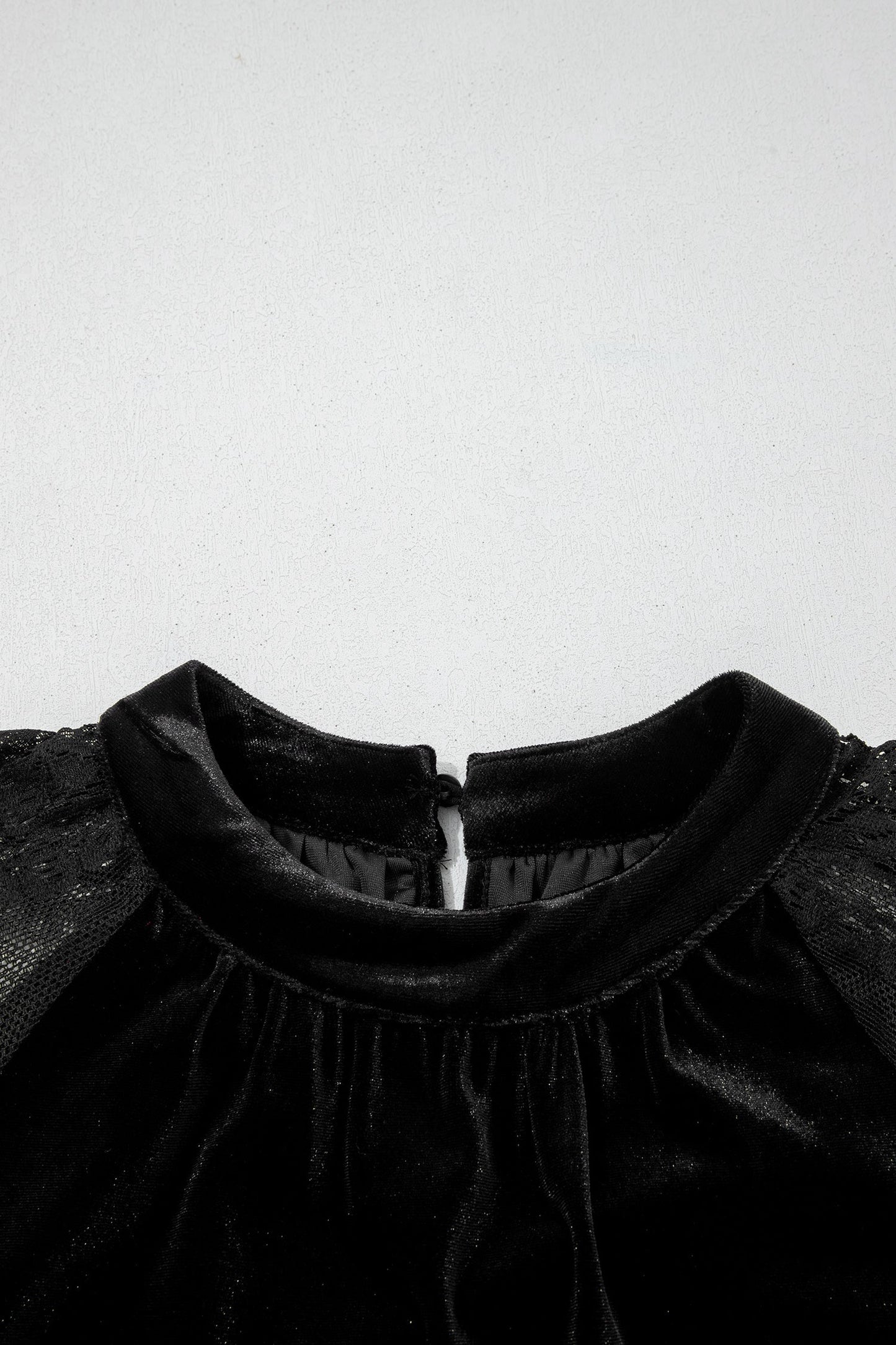 Solid Velvet Patchwork Sheer Lace Long Sleeve Blouse