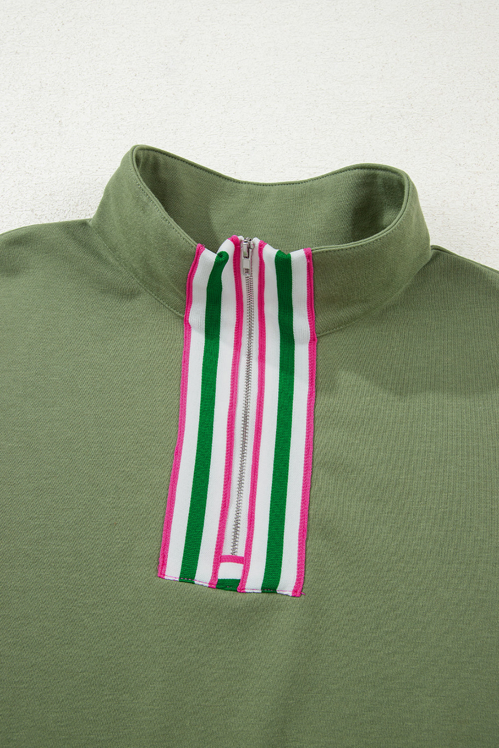 Solid Contrast Stripe Collared Patchwork Sweatshirt