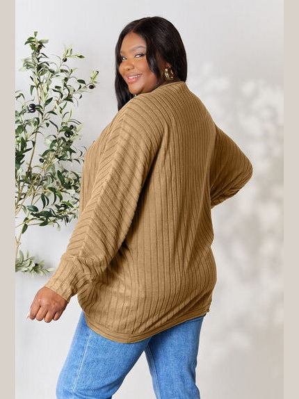 Women Basic Full Size Ribbed Cocoon Cardigan Sweater