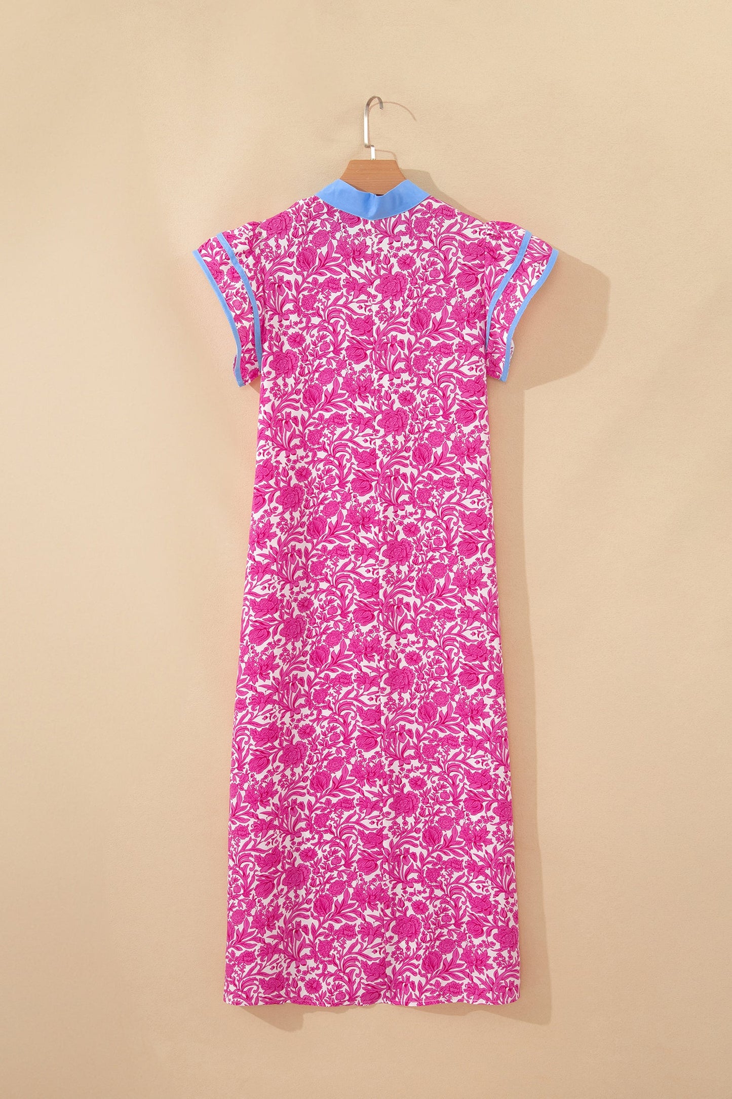 Floral Colorblock Patchwork V-Neck Midi Dress