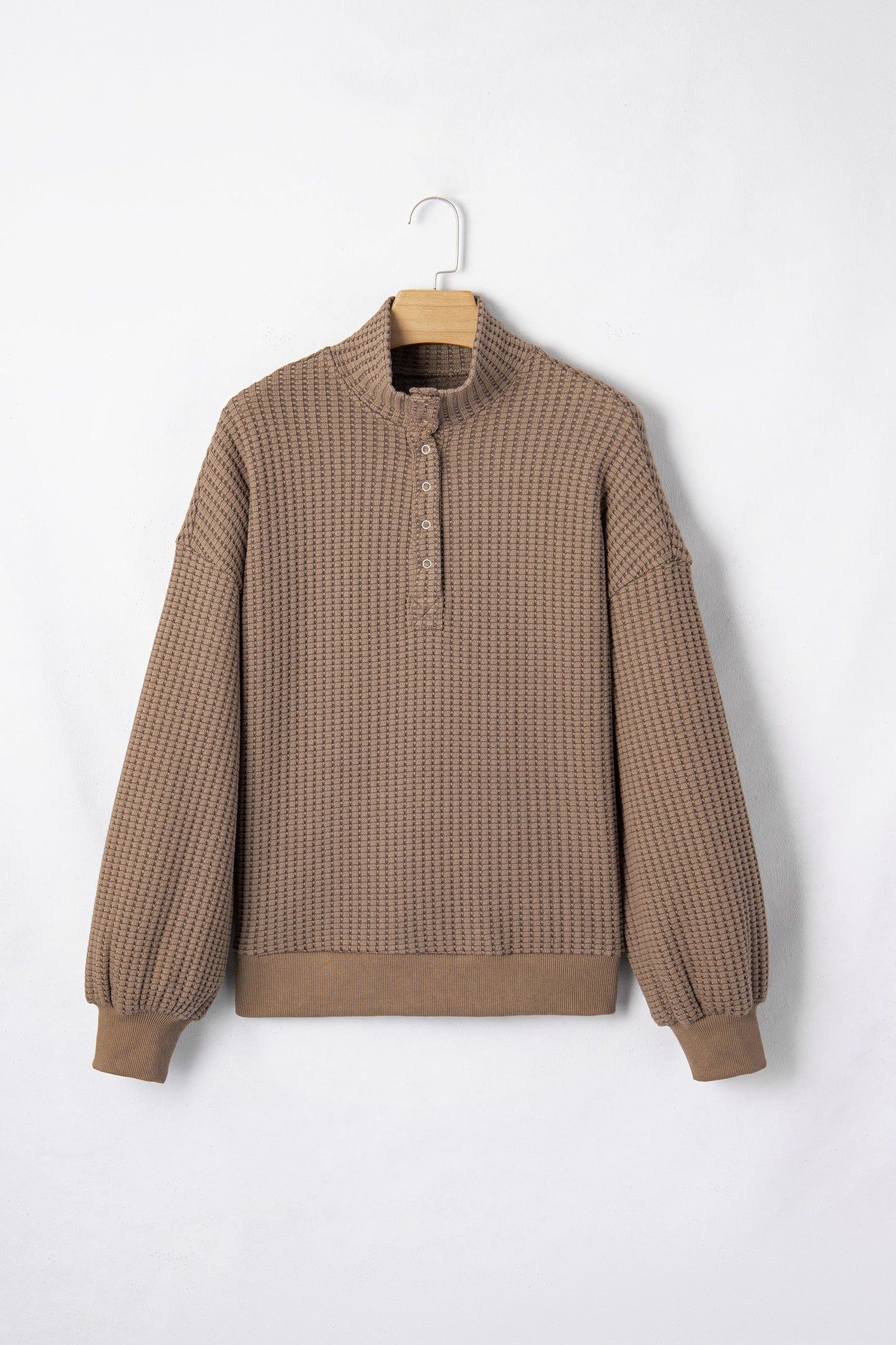 Solid Textured Knit Snap Button Collar Top