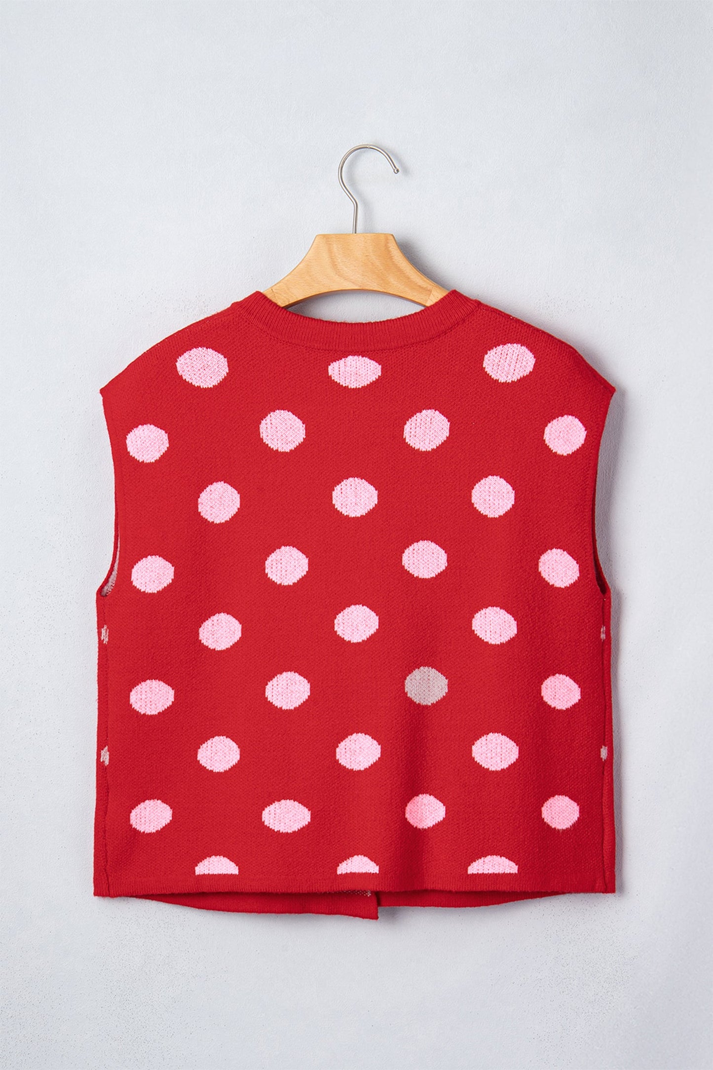 Polka Dot Drop Shoulder Buttoned Knit Vest