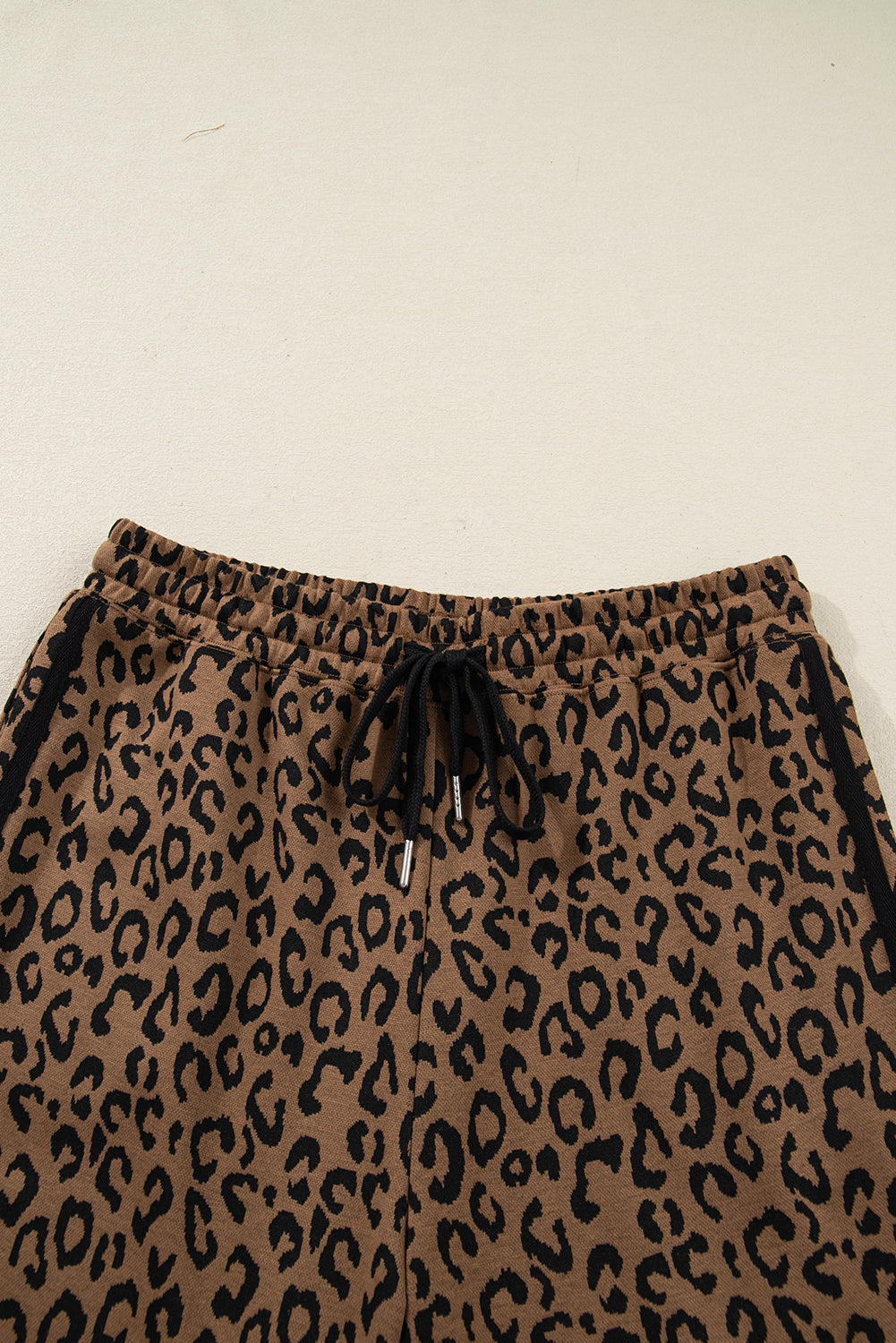 Leopard Varsity Stripe Trim Top & Drawstring Pants Set