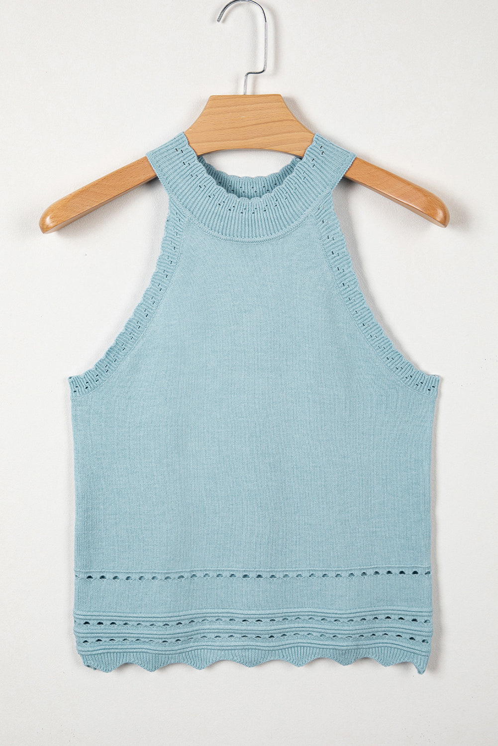 Solid Cut-Out Scallop Hem Ribbed Tank Top