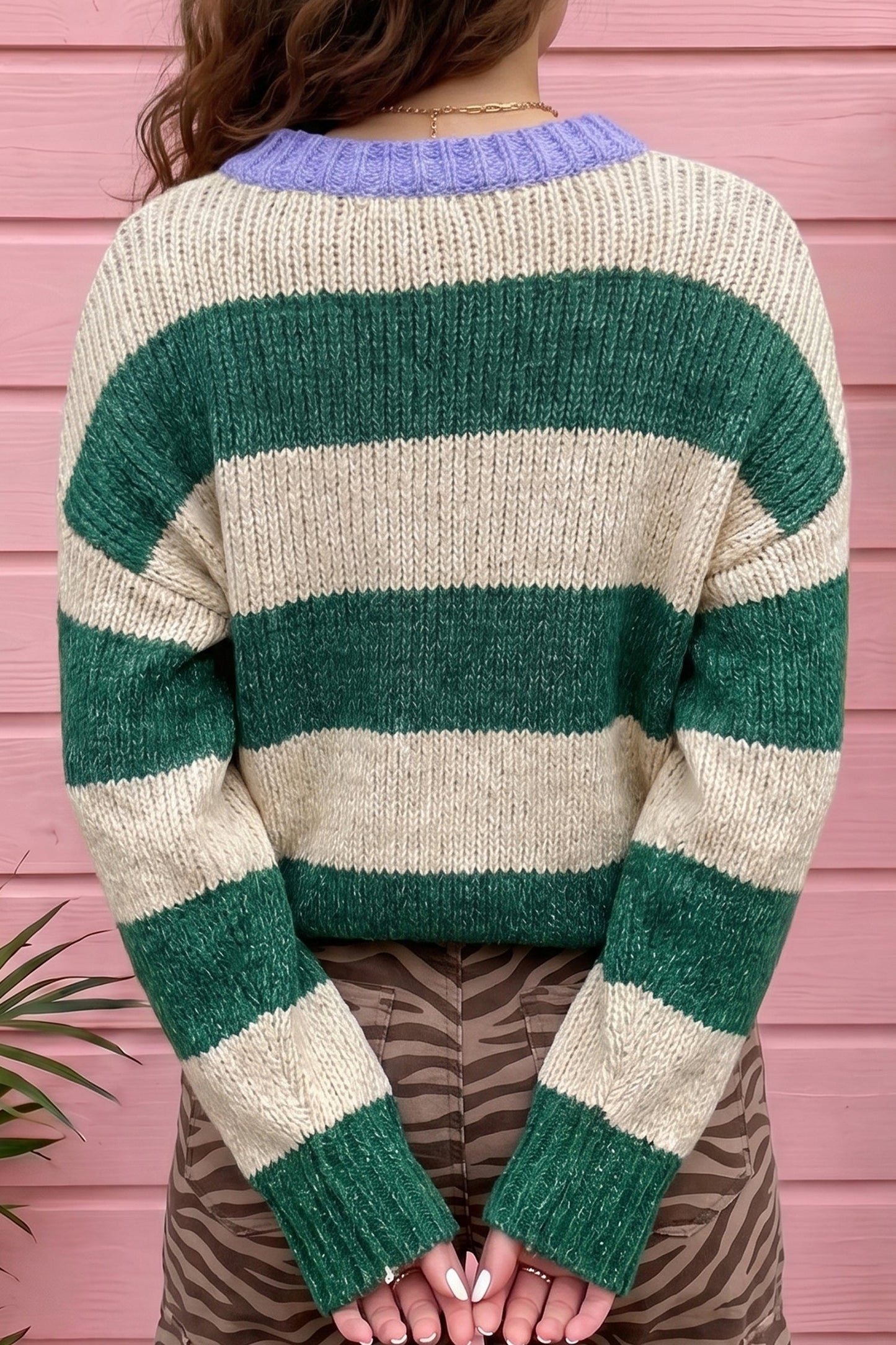 Stripe Colorblock Drop Shoulder Pullover Sweater
