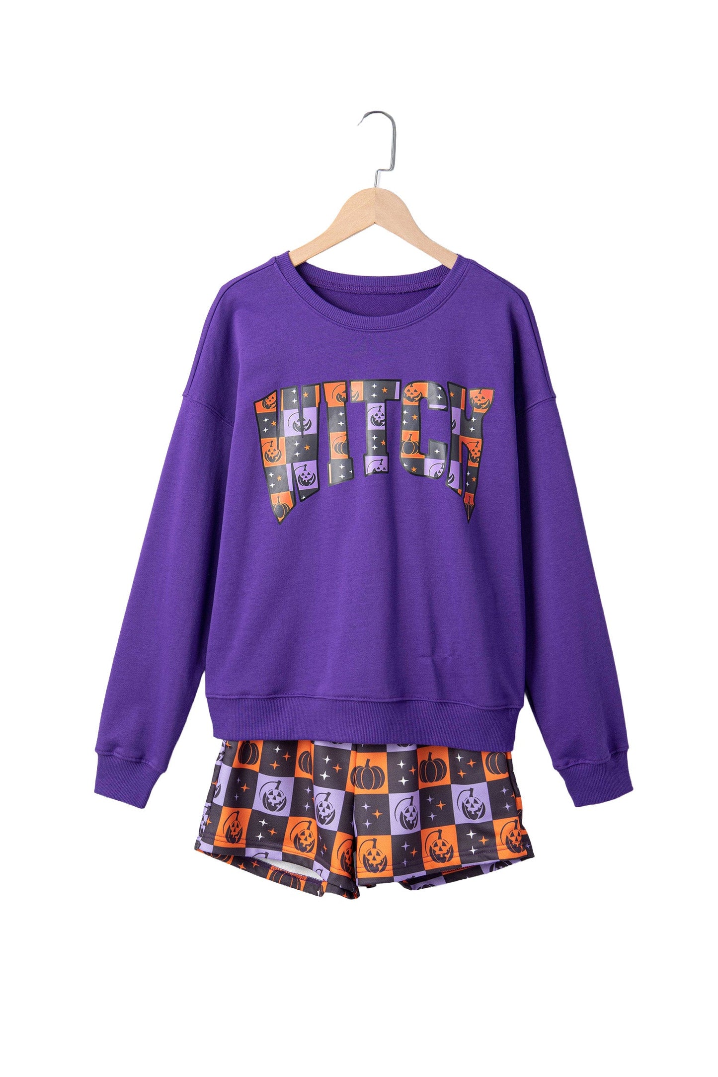 Halloween Witch Long Sleeve Top & Checker Shorts Set