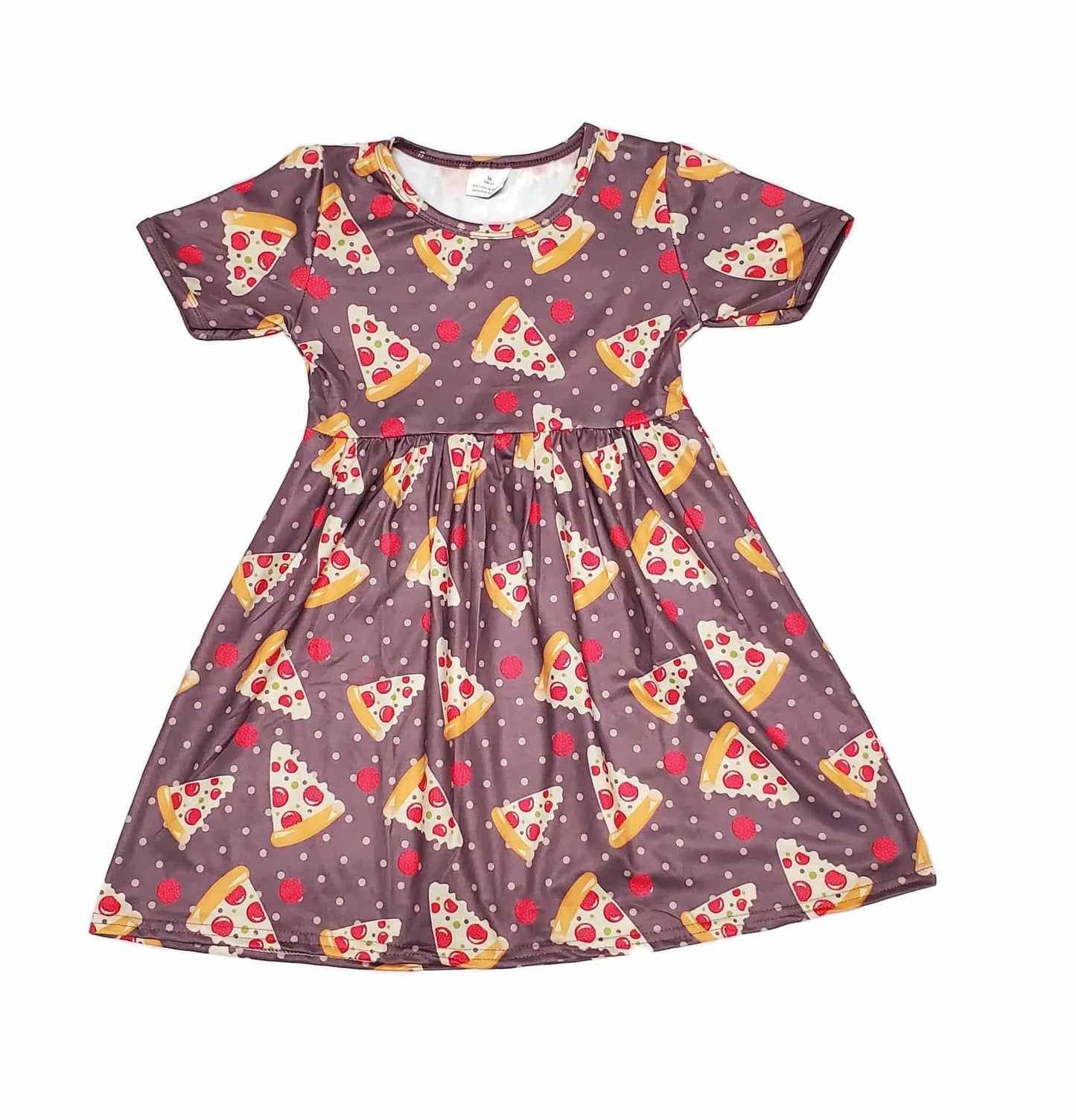 Pizza Short Sleeve Milk Silk Dress
