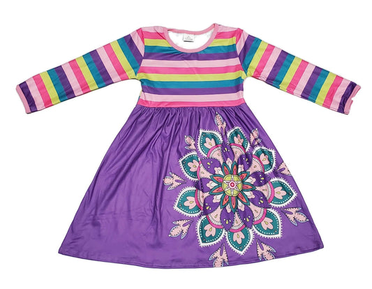 Medallion Long Sleeve Milk Silk Dress