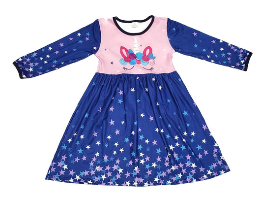 Star Unicorn Long Sleeve Milk Silk Dress