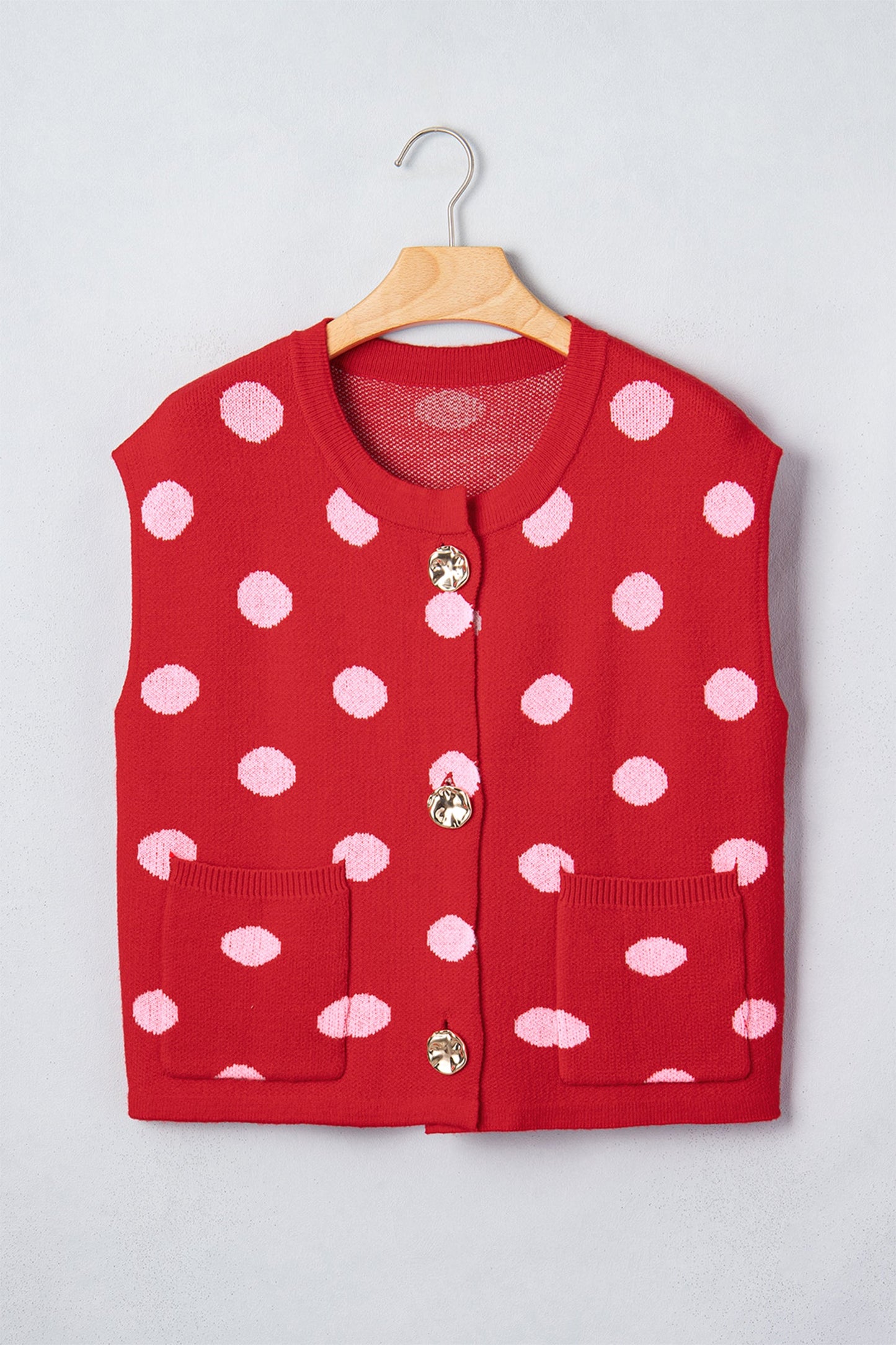 Polka Dot Drop Shoulder Buttoned Knit Vest