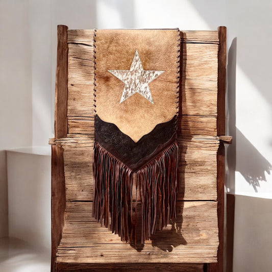 6ft Stars cowhide & leather table runner