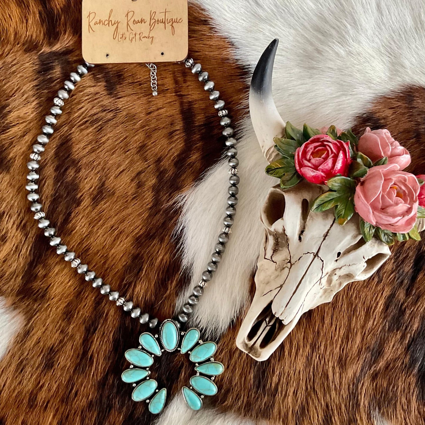 Turquoise Squash Blossom with Navajo Style Beads Necklace