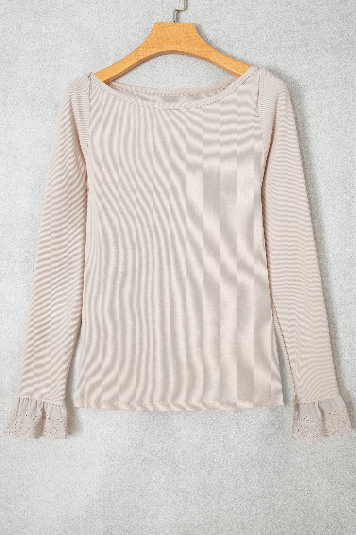 Lace Cuff Patchwork Round Neck Long Sleeve Top