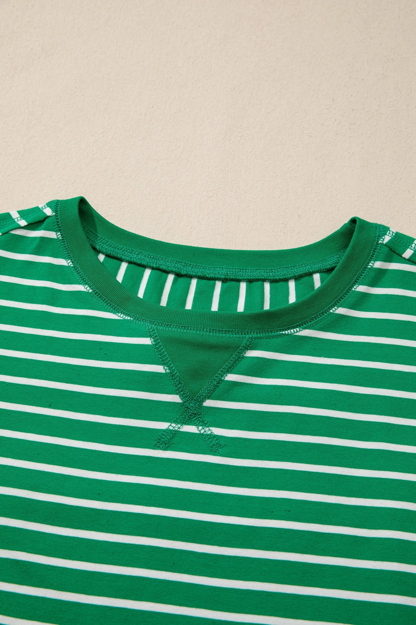 Stripe Ribbed Patchwork Short Sleeve Tee