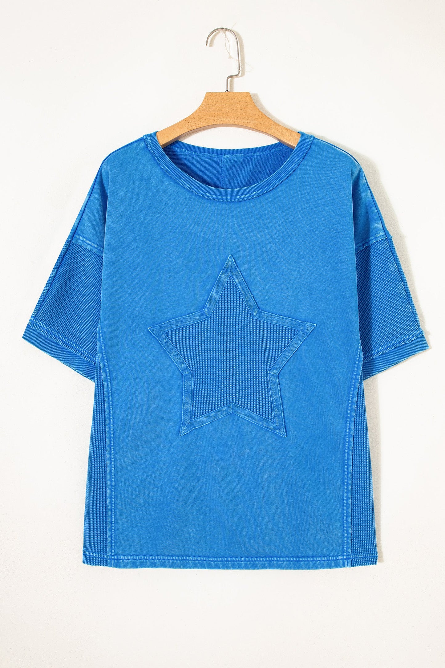 Star Waffle Knit Patchwork Mineral Wash Tee