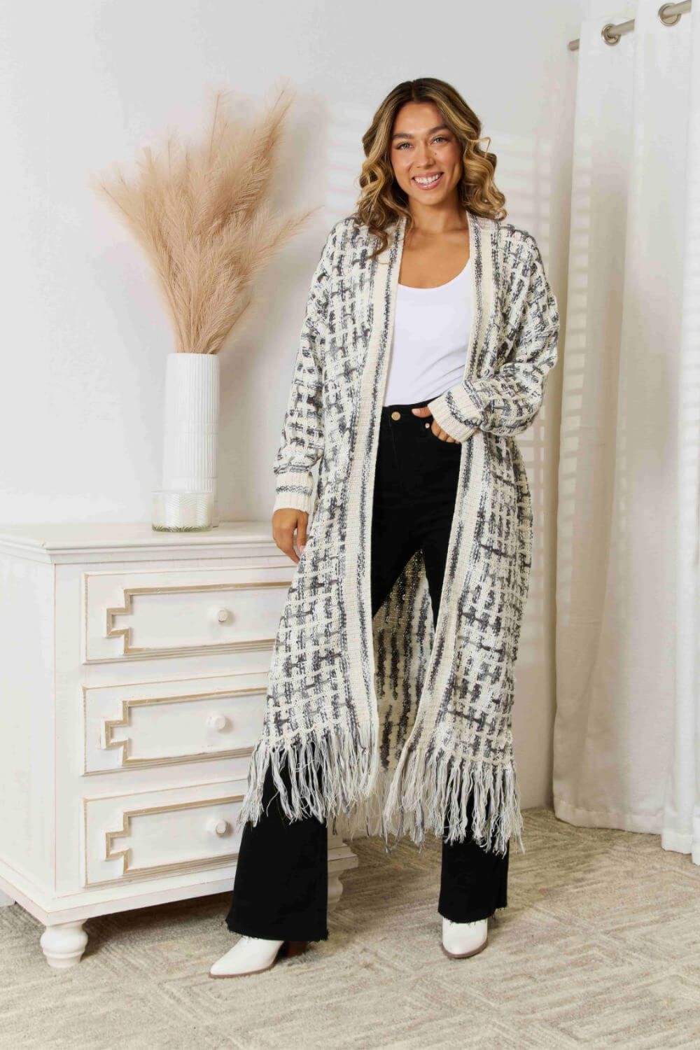 NicholesGifts Women Open Front Fringe Hem Cardigan