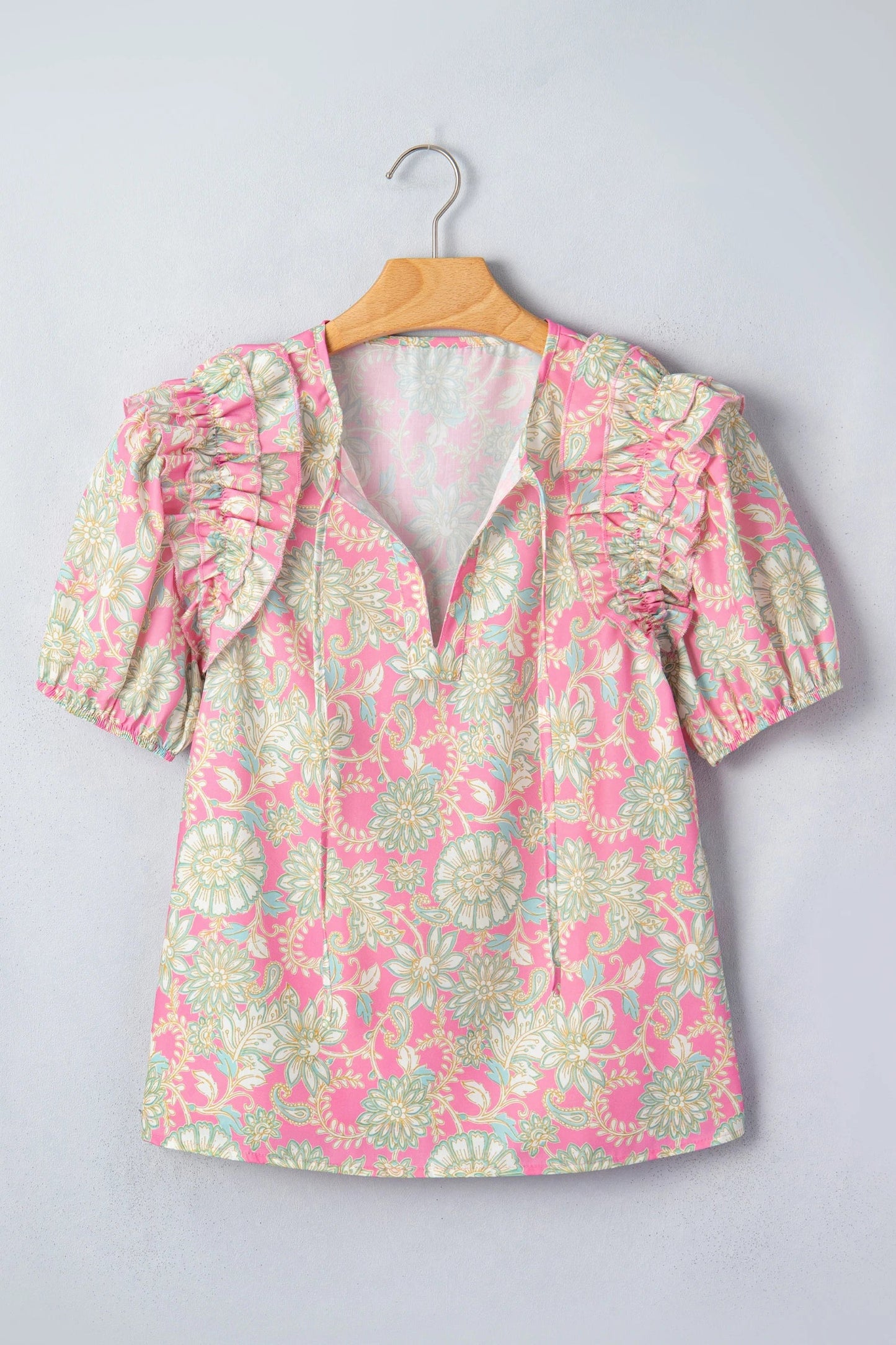 Floral Tie Neck Puff Sleeve Blouse