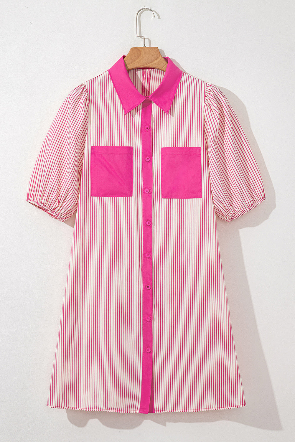 Button-Down Shirt Collar Patchwork Mini Dress