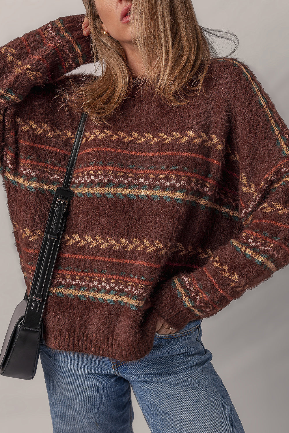 Boho Stripe Knitted Drop Shoulder Sweater