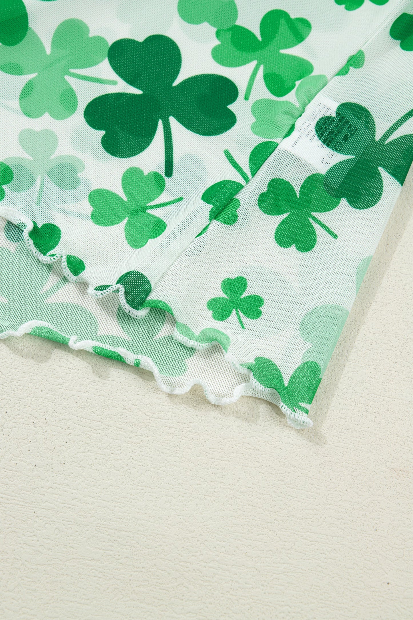 St Patrick Shamrock Lettuce Trim Mock Neck Top