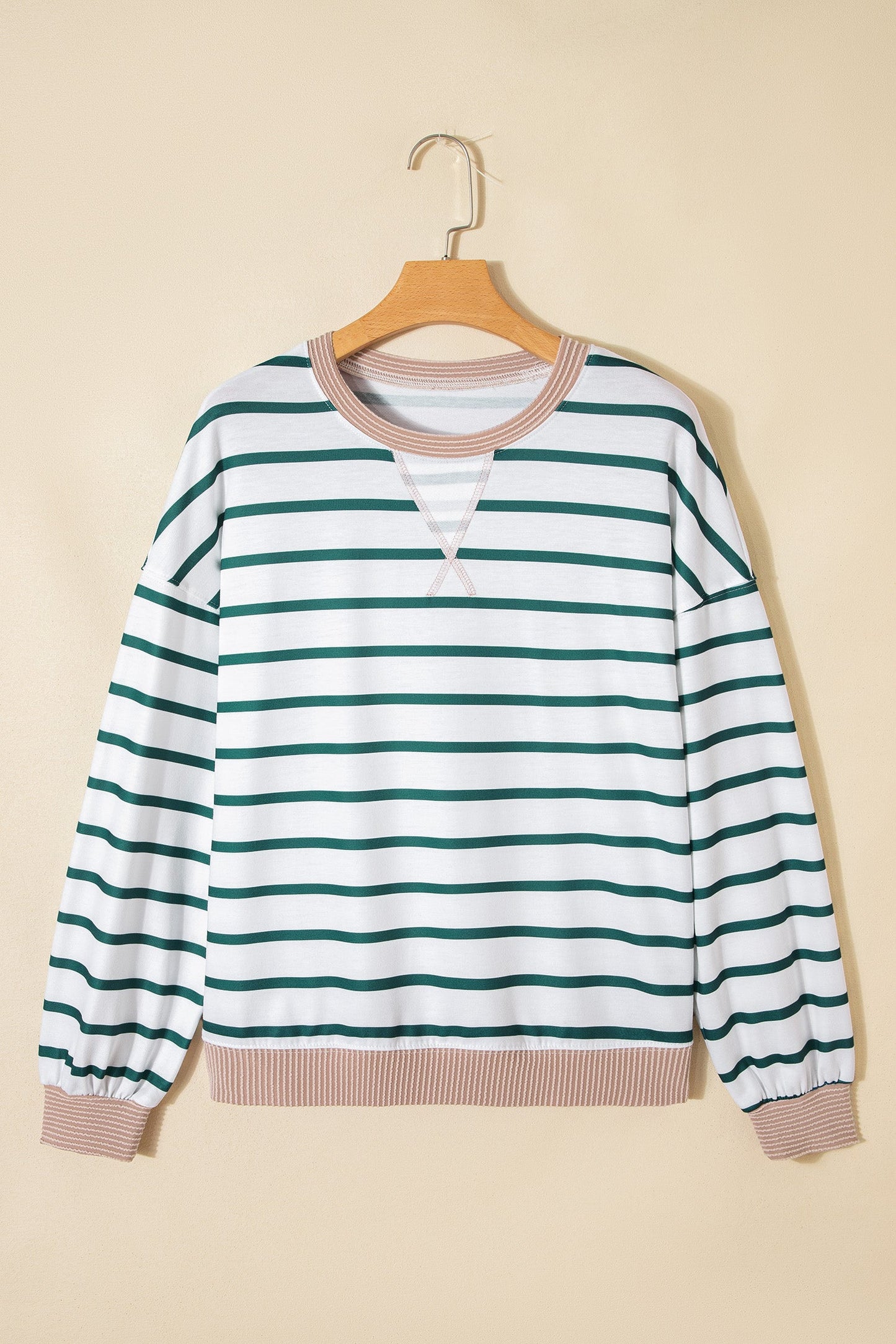 Stripe Patchwork Drop Shoulder Round Neck Sweatshirt