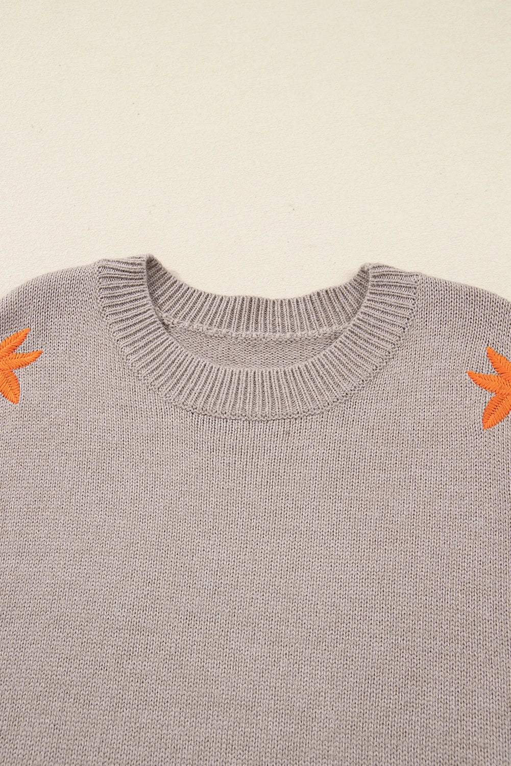 Floral Embroidered Sleeve Round Neck Loose Sweater