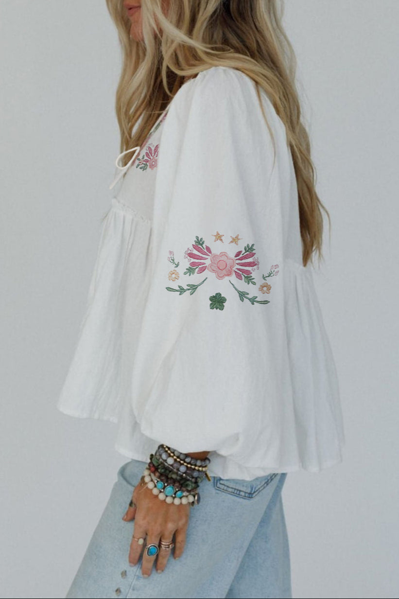 Floral Tied V-Neck Babydoll Blouse