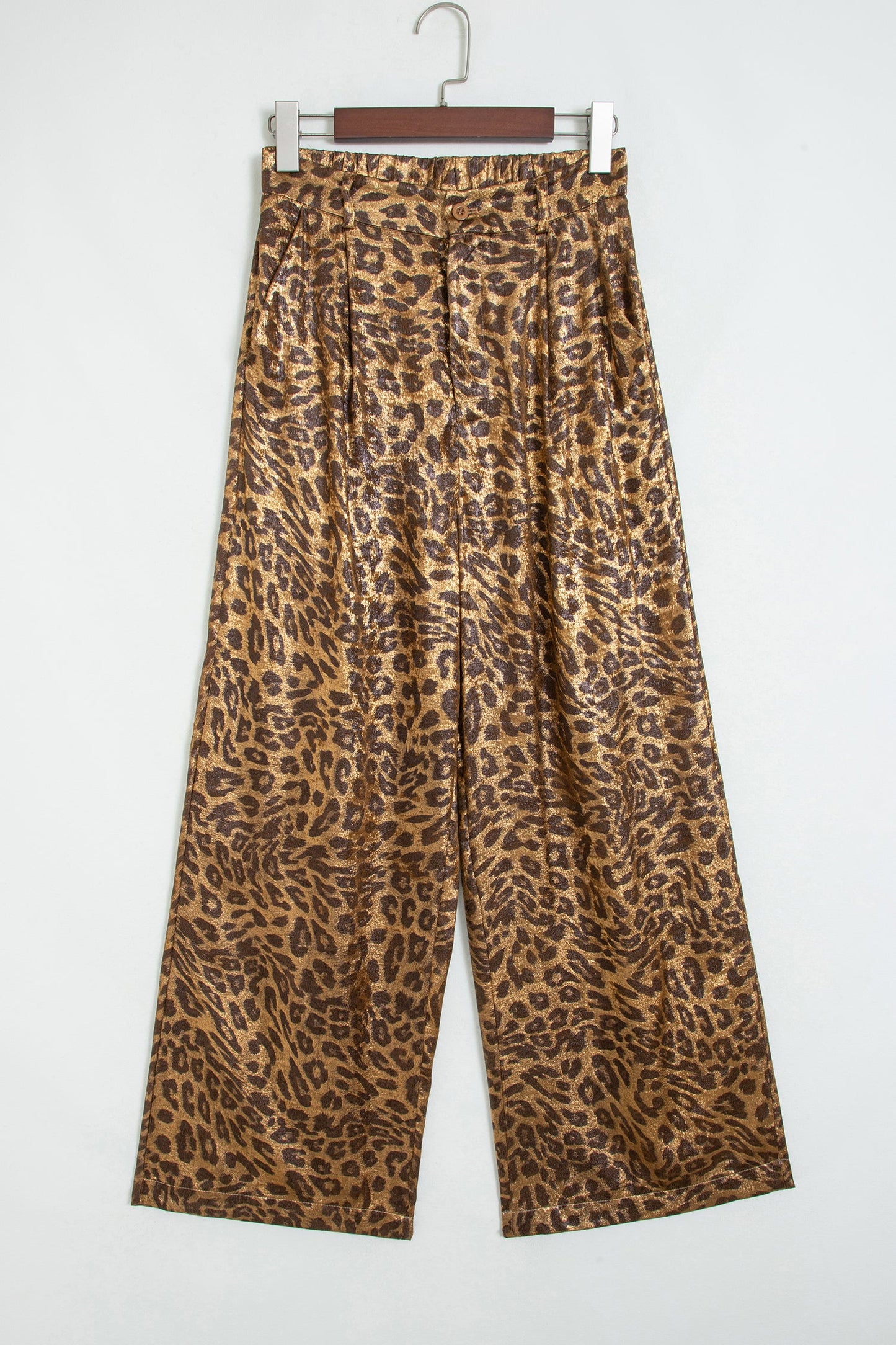 Leopard Buttoned Elastic Waist Wide Leg Pants