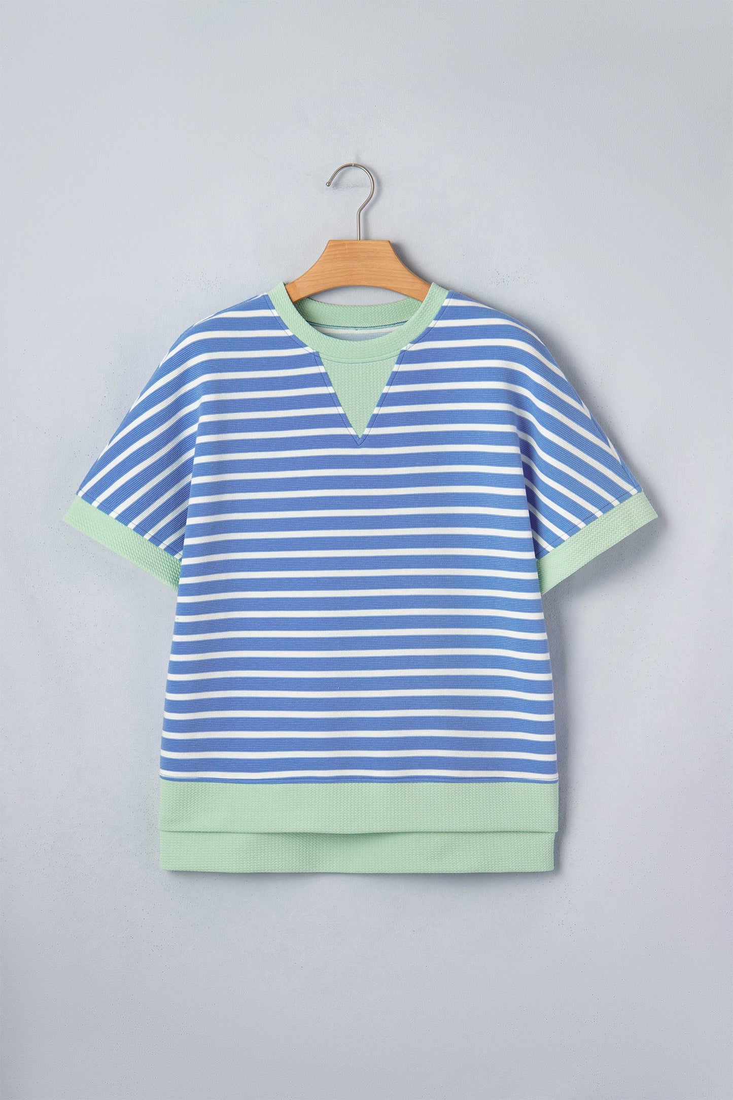 Stripe Contrast Trim Short Sleeve Top