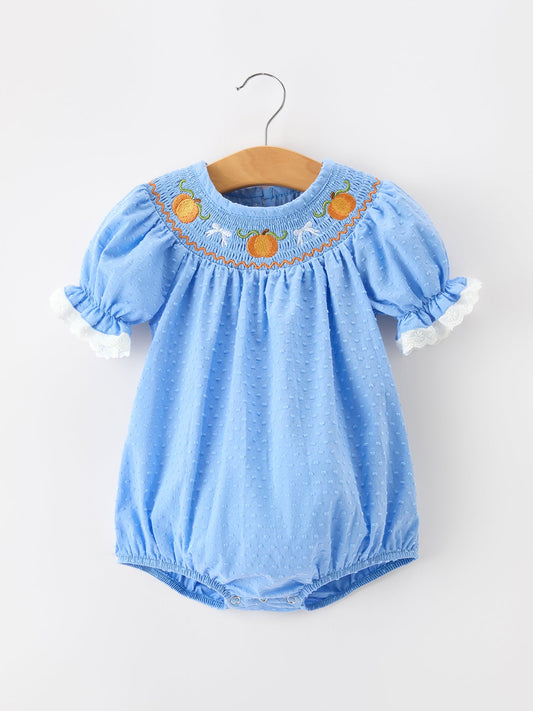 Halloween Thanksgiving Pumpkin Smocked Bubble Romper