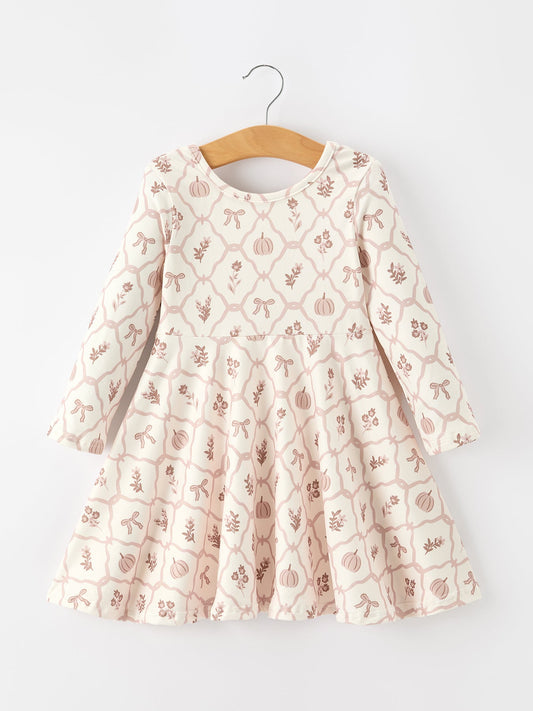 Fall Pumpkin Bow Girls Twirl Dress