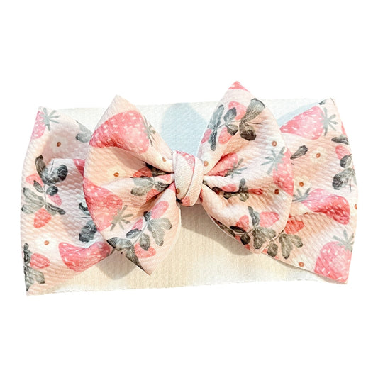 Faded Strawberry Floral Baby Bow