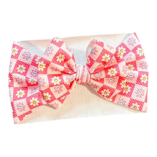 Pink checkered floral Baby Bow
