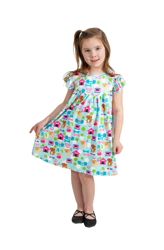 Spring Time Puppies Flutter Milk Silk Dress