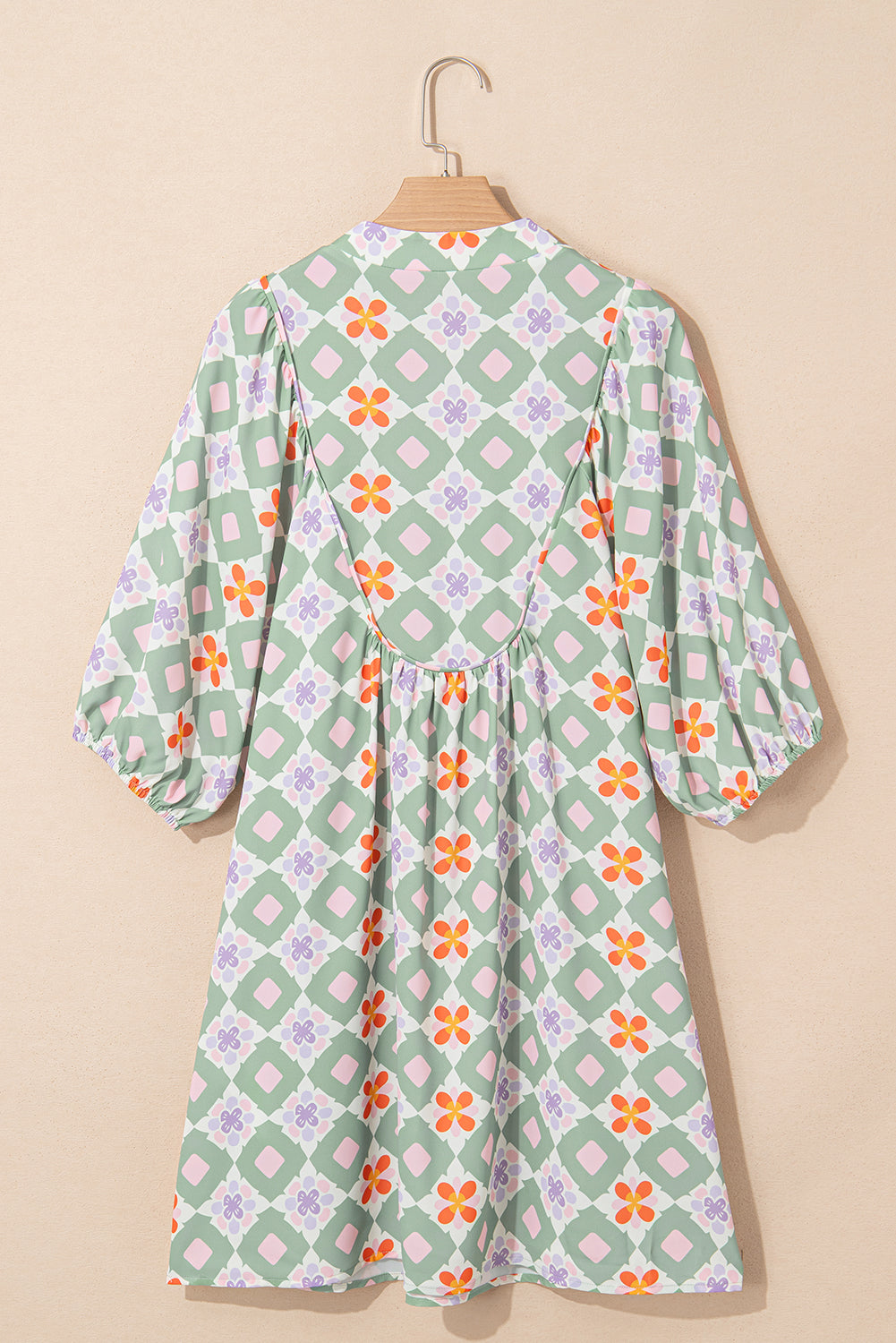 Geometric Floral 3/4 Sleeve Mini Dress