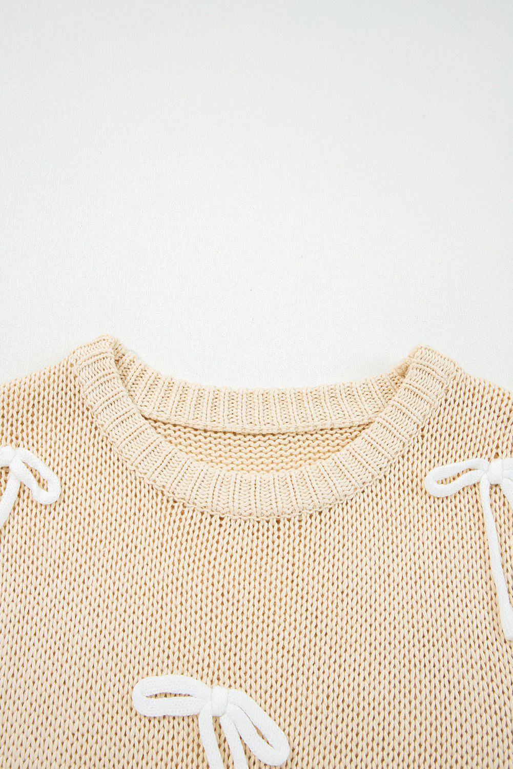Solid Bow Applique Cap Sleeve Sweater