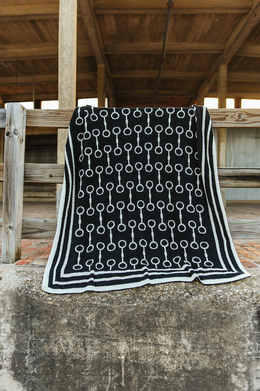 Lucky & Blessed Black Ivory Horse Bit Guard Printed Polyester Microfiber Blanket (50in x 60in)