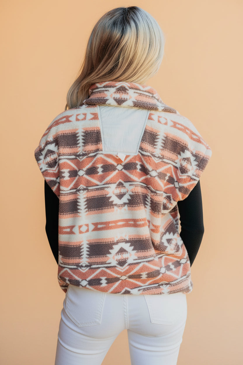 Aztec Fleece Buttoned Placket Side Tie Vest