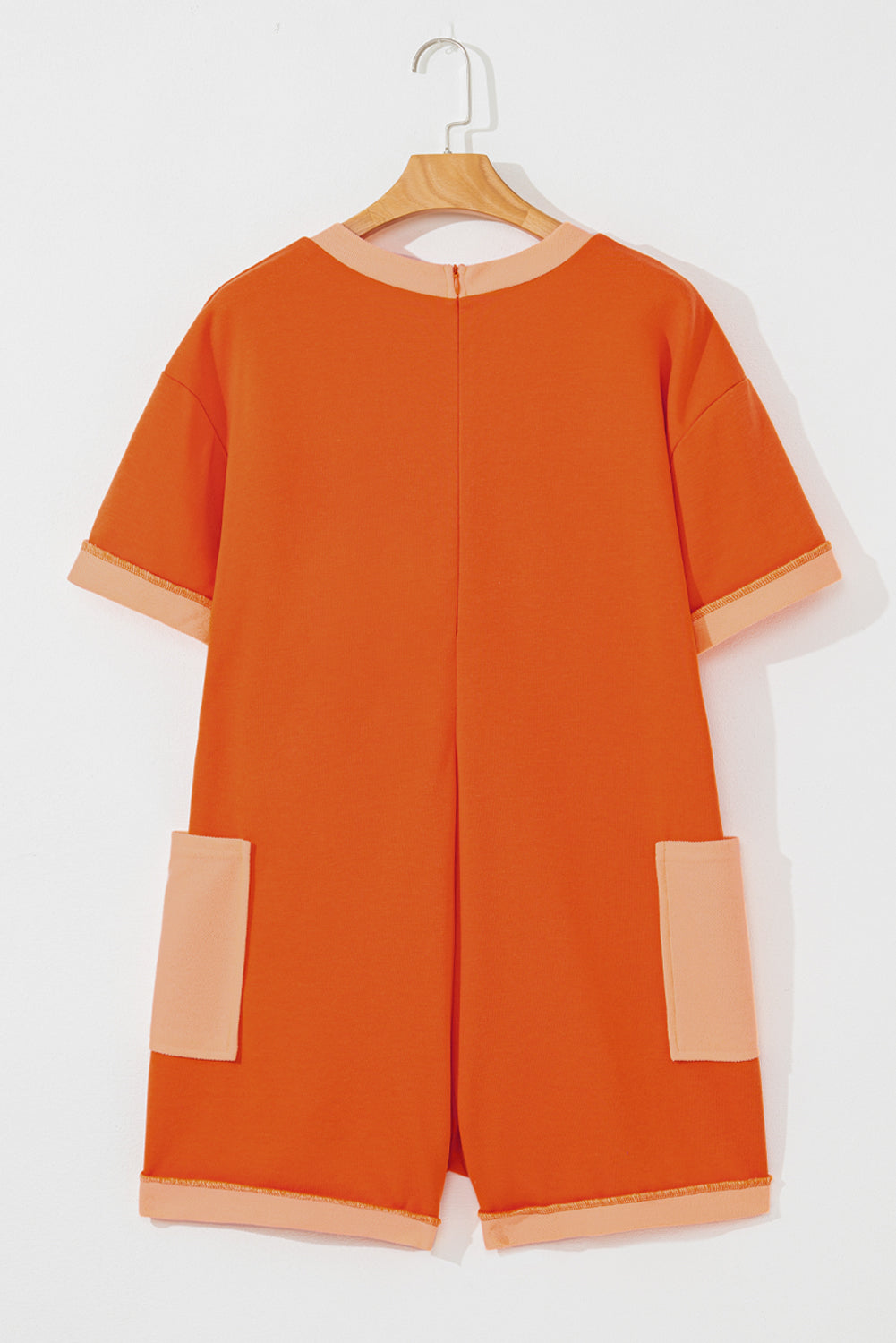 Colorblock Short Sleeve Patched Pocket Romper