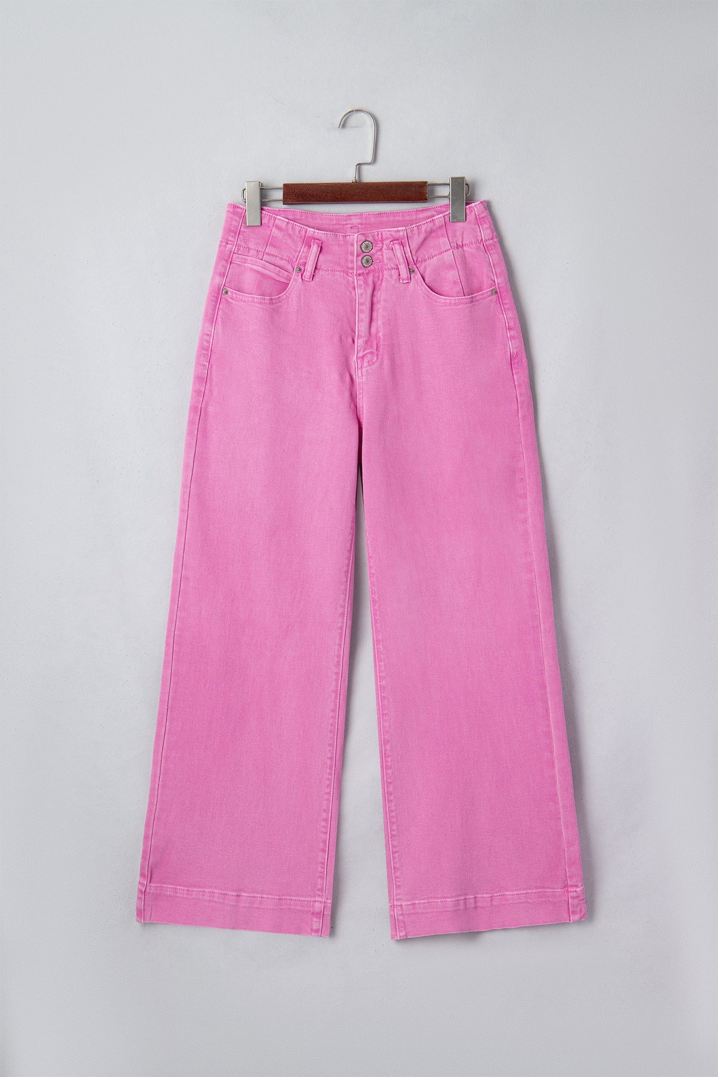Denim 2-Button High Waist Wide Leg Jeans