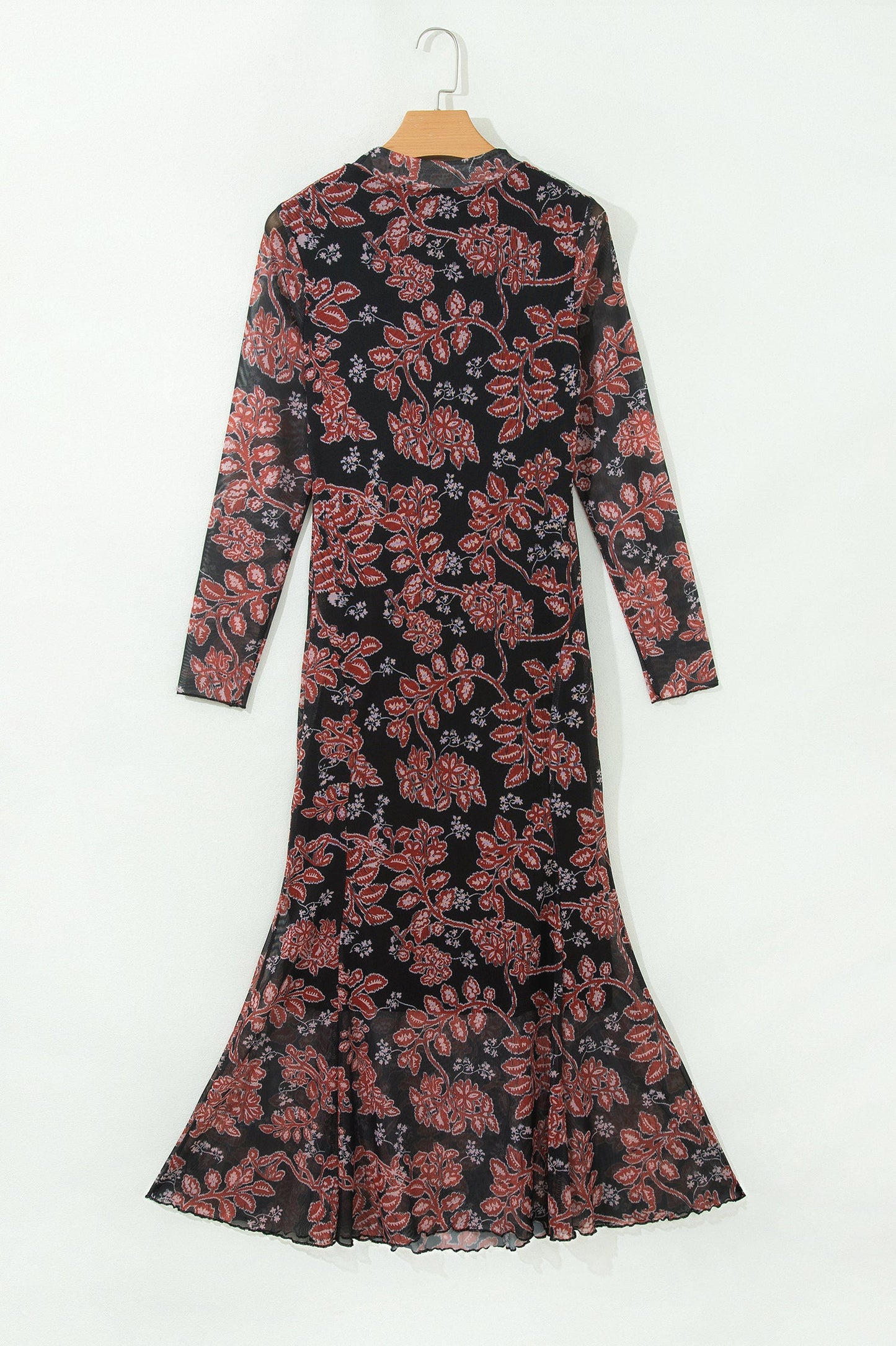 Floral Retro Long Sleeve Mesh Maxi Dress