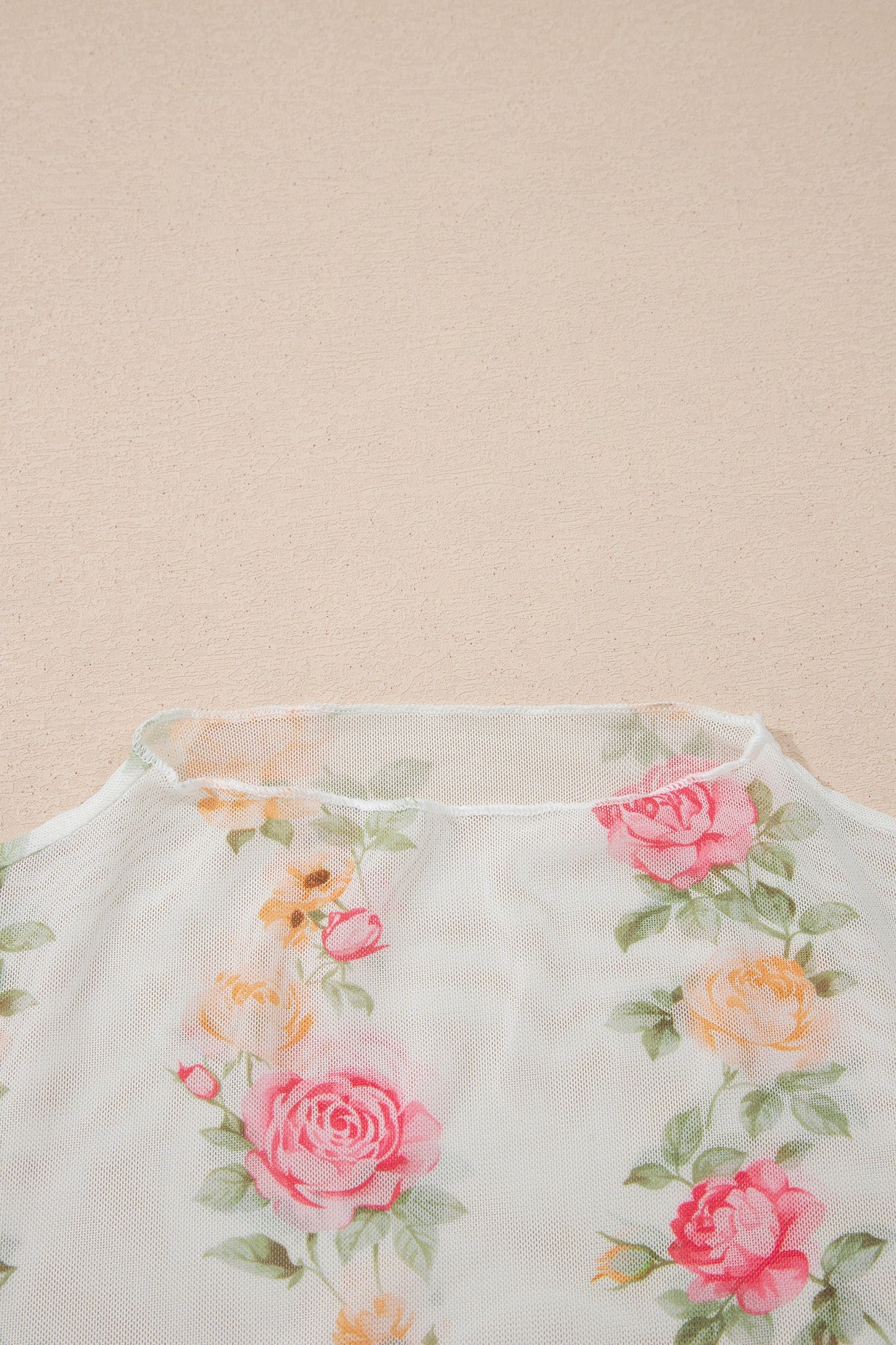 Floral Mesh Mock Neck Short Sleeve Top