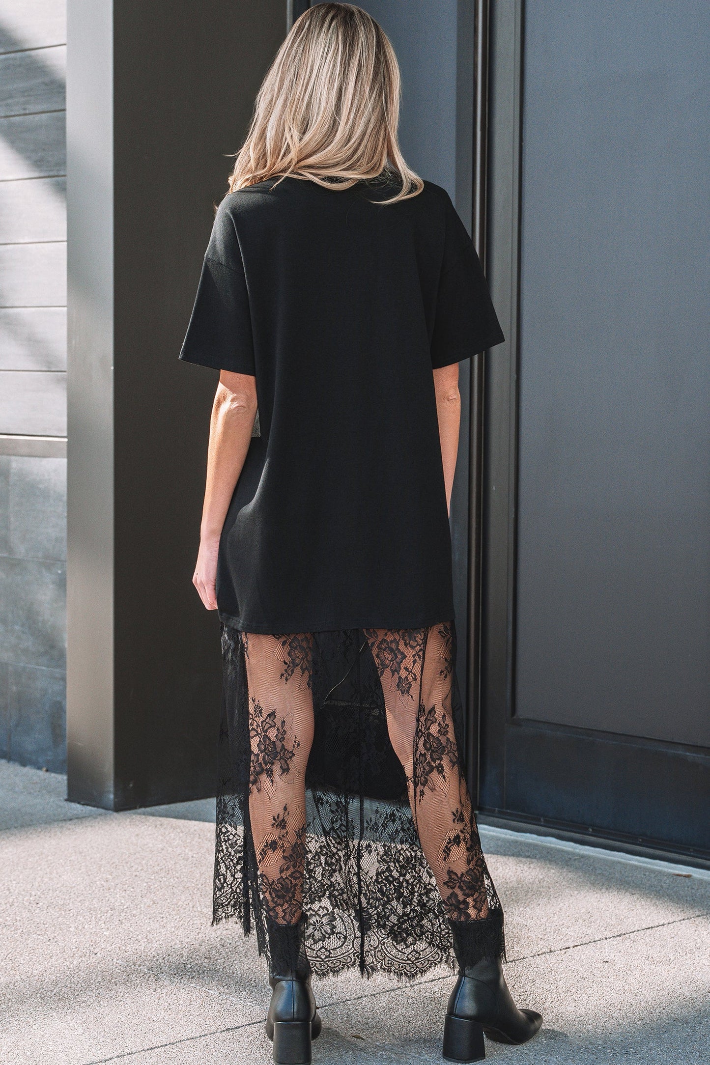 Solid Lace Patchwork Short Sleeve Maxi Dress