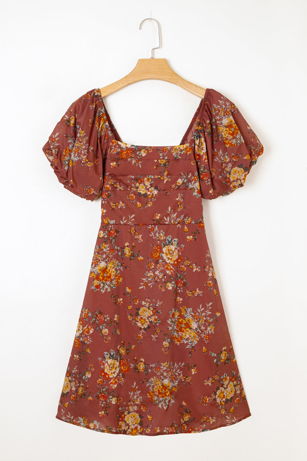 Floral Puff Sleeve Open Back Mini Dress